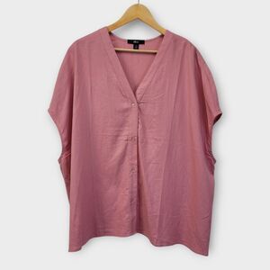 Ellos Top Size 14/16 Pink Button Up Linen Rayon Casual Lightweight Oversized